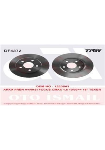 TRW DF4372 FREN DİSKİ ARKA CMAX  07- CMAX  03- FOCUS II 04- 15-16