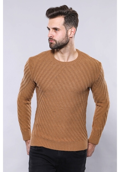 Desenli Bisiklet Yaka Taba Triko Wessi 001