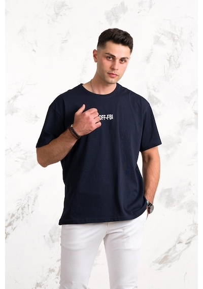 Oversize Önü Baskılı Pamuklu Basic Erkek Penye T-Shirt