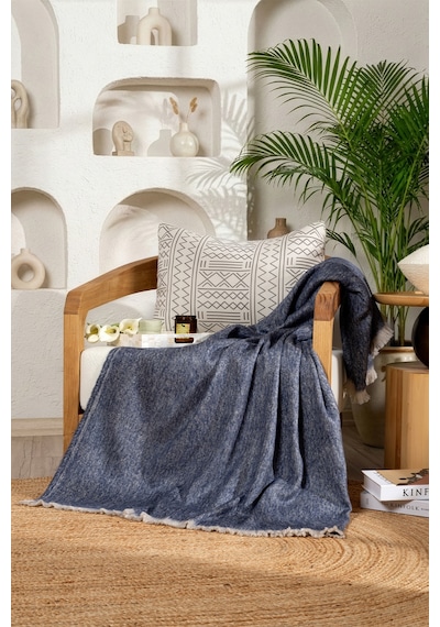 Scala İndigo Tüylü Throw Battaniye 130x170 5070a İndigo