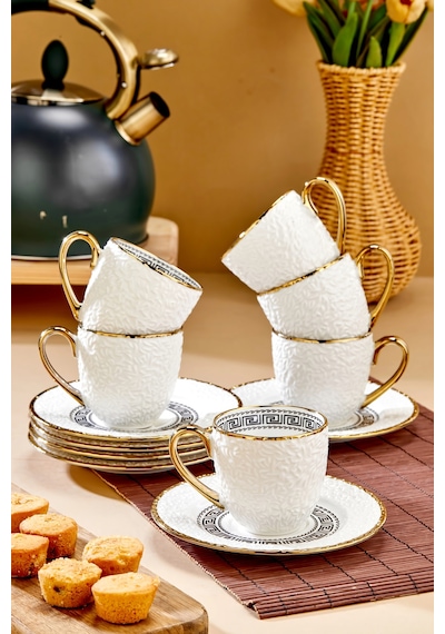 Cooker Aristona 6 Kişilik 180 Ml Porselen Duble Çay Ve Kahve Fincan Takımı Ckr3809 Altın