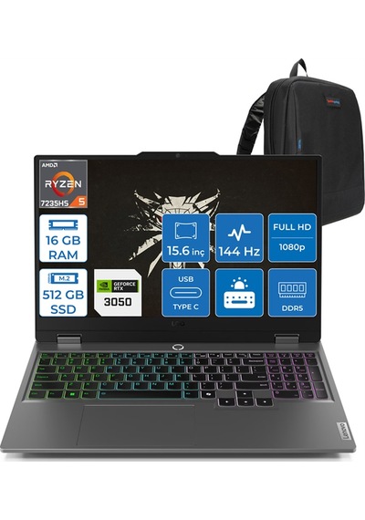 Lenovo LOQ 15ARP9 83JC000QTRF01 R5-7235HS 16 GB 512 GB SSD 6 GB RTX3050 15.6" Free Dos Dizüstü Bilgisayar + Zetta Çanta