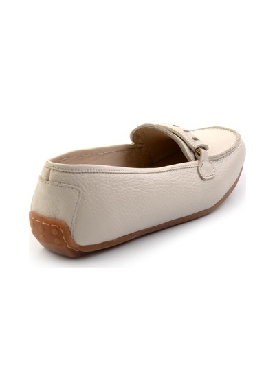 Bambi Krem Hakiki Deri Kadın Loafer Ayakkabı K01087230403 Krem