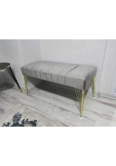 Modern Çizgi Model Puf Ayakucu Bench Gold Metal Ayak 100 Cm Gri