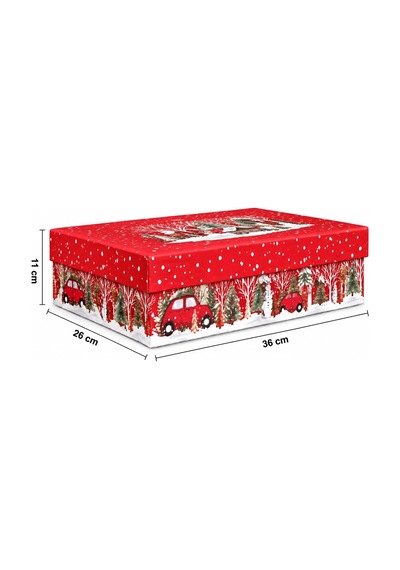 Tr Yılbaşı Hediye Kutusu 36x26x11 Cm Noel Temalı Kapaklı Hediye Kutusu Dayanıklı Karton, Varak Detaylı Yen
