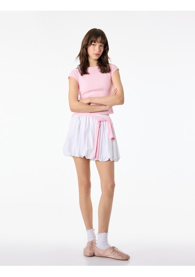 Koton Slim Fit Kısa Kollu Kayık Yaka Kaşkorse Pamuklu Tişört Pembe 6sal10685ık Gül