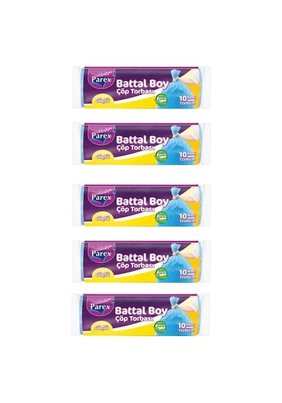 Parex Güçlü Çöp Poşeti Battal Boy Mavi 5 x 10'lu 72 x 95 CM