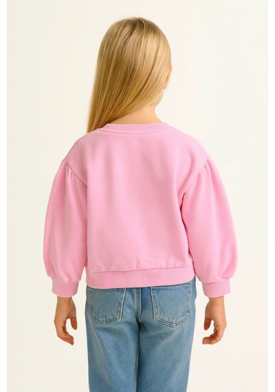 Kız Çocuk Bisiklet Yaka Uzun Kollu Pembe Çilek Desenli Rahat Kalıp Sweatshirt - Kız Çocuk Sweatshirt Pembe