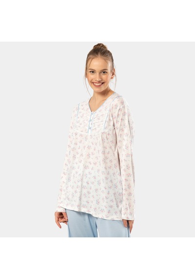 Empirme Patlı Battal Uzun Kollu Pijama Takım 3366/mavi Mavi Empirme Patlı Battal Uzun Kollu Pijama Takım 3366/mavi Mavi