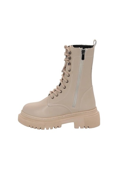 Mergenshoes B308 Ten Fermuarlı Bağcıklı Kadın Bot Ten