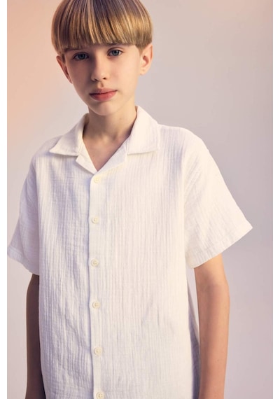 DeFacto Erkek Çocuk Oversize Geniş Kalıp Polo Yaka Müslin Kısa Kollu Gömlek W3239A625HSWT34