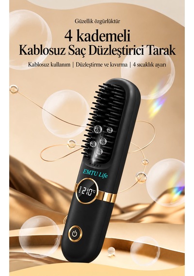 Z9 Saç Düzleştirici Tarak Kablosuz Şarjlı Led Ekran Taşınabilir Isı Ayarlı Saç Tarağı Max 210 Derece