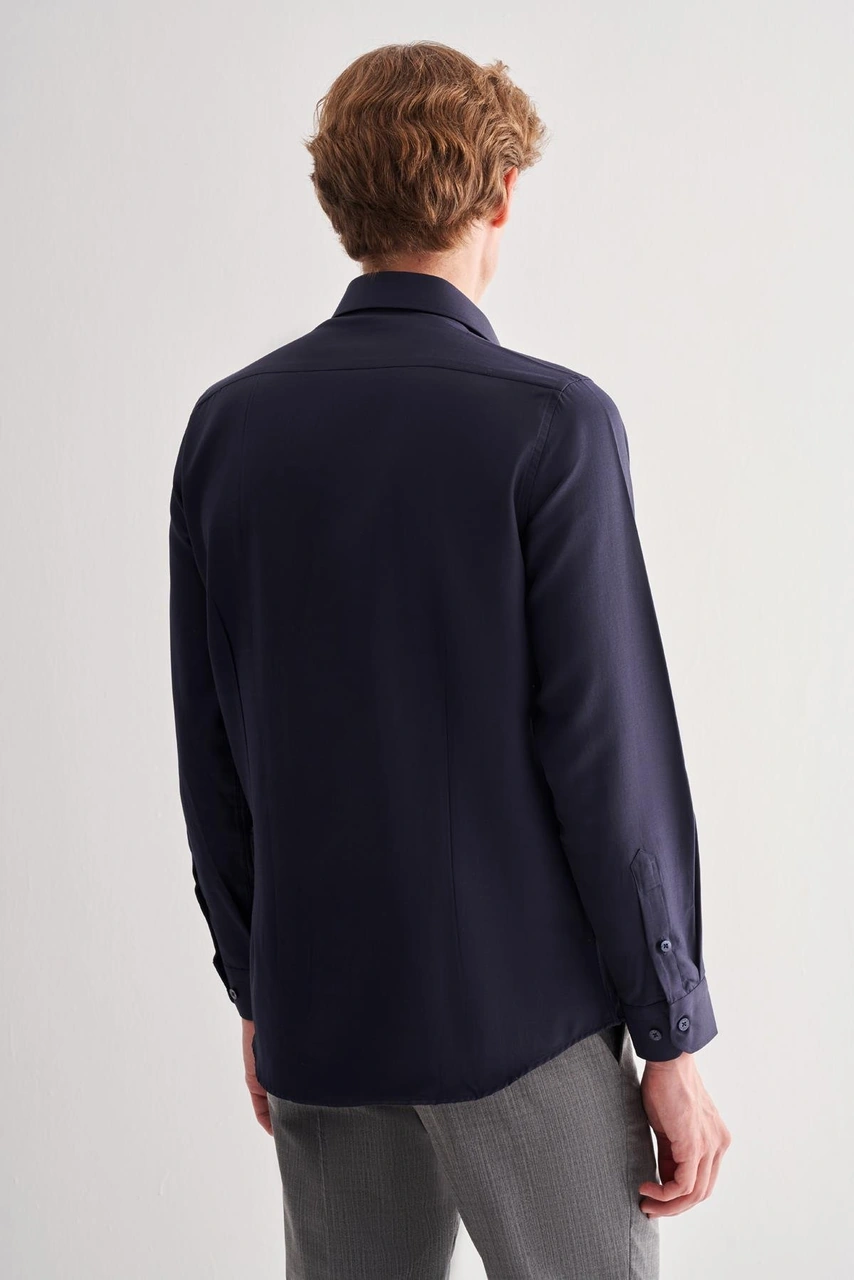 İmza Lacivert Sert Yaka Uzun Kol Slim Fit Pamuklu Gömlek 1004255175 Lacivert