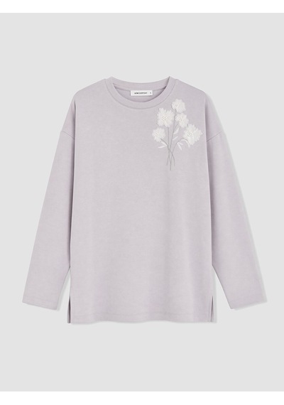 Lcw Everyday Lila Nakışlı Oversize Soft Touch Kadın Tunik