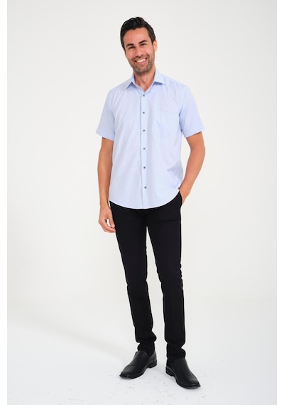 Klasik Kısa Kol Açık Zemin Kutu Desen Keten Cotton Hediye Kutulu Erkek Gömlek Fs-000745 - Açık Mavi-1674 Açık Mavi