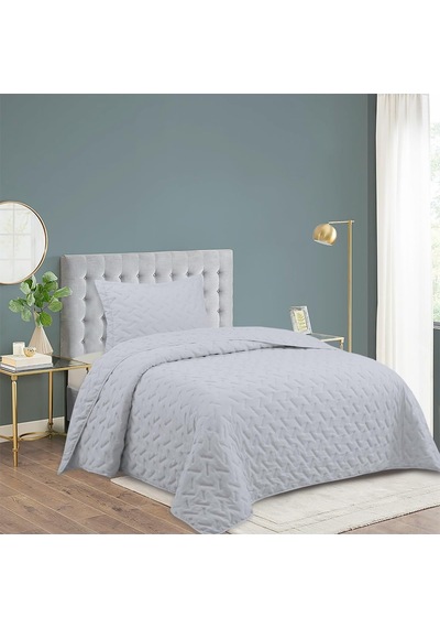 Milena Tek Kişilik Yatak Örtüsü Seti 180x240cm - Volanlı Yastıklı%100 Polyester Zarif Tasarım Gri Nevresim Takımı Diğer