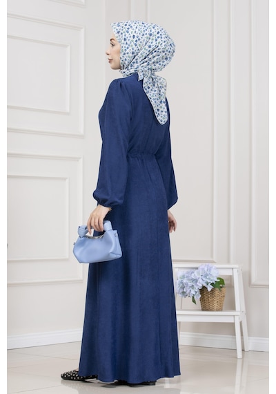 Sevitli Beli Tünelli Fitilli Aslı Elbise-saks Mavi-5465 Saks Mavi