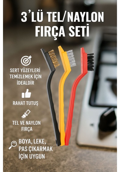 3 Parça Tel Naylon Ocak Tava Fayans Kazıyıcı Leke Yüzey Kazıyıcı Fırça Mt229