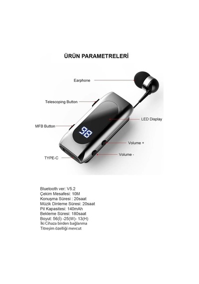 Ds-f210 Led Ekranlı Makaralı Bluetooth Kulaklık 25 Saat Kesintisiz Kullanım