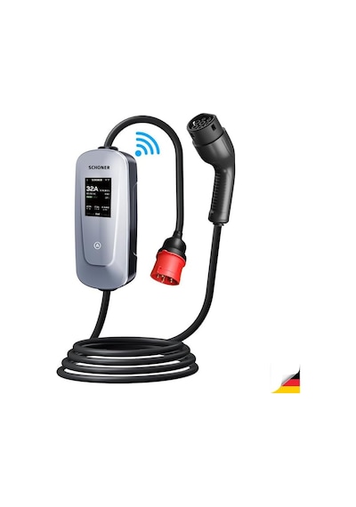 Schoner 22kw Taşınabilir Elektrikli Araç Şarj İstasyonu Wi-fi/bluetooth Smart 5 Metre Tip2 Kablolu Trifaz/monofaz