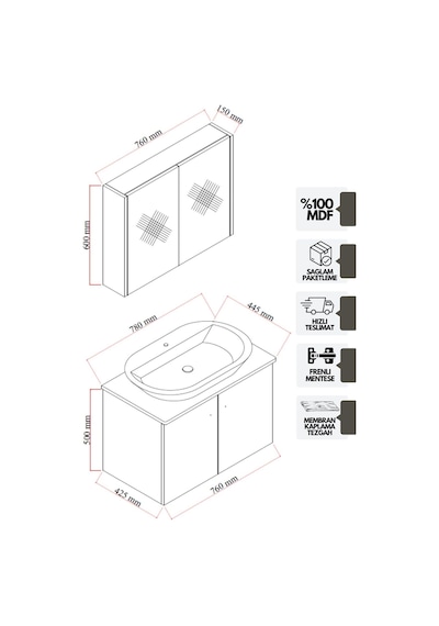 Karen Banyo Mimoza 80 Cm Tezgahlı, Aynalı Banyo Dolabı Seti, Seramik Lavabo Dahil, Beyaz, Mdf Beyaz Karen Banyo Mimoza 80 Cm Tezgahlı, Aynalı Banyo Dolabı Seti, Seramik Lavabo Dahil, Beyaz, Mdf Beyaz