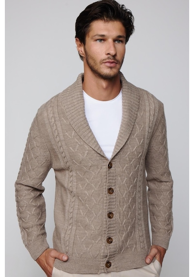 Tudors Slim Fit Dar Kesim Desenli Yumuşak Dokulu Düğmeli Kahverengi Erkek Hırka-29568-kahverengi Kahverengi