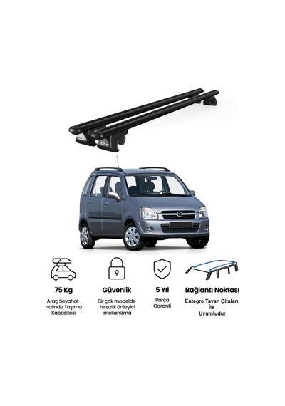 Venüs Opel Agila 2000-2008 Uyumlu Siyah Ara Atkı Port Bagaj Tavan Barı