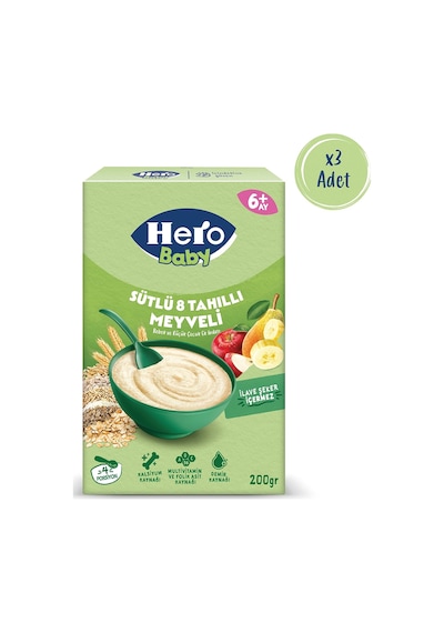 Hero Baby Sütlü 8 Tahıllı Meyveli 200g X3