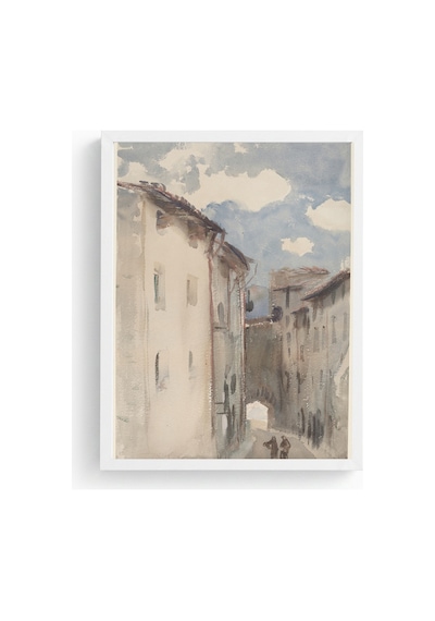 Beyaz Ahşap Çerçeveli Soyut Şehir Manzarası Tablo - Pastel Tonlar Huhu1168