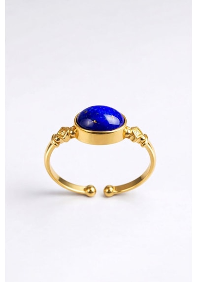 Doğal Lapis Lazuli Taşlı Açık Uçlu Altın Kaplama Ayarlanabilir Kadın Yüzük Çok Renkli