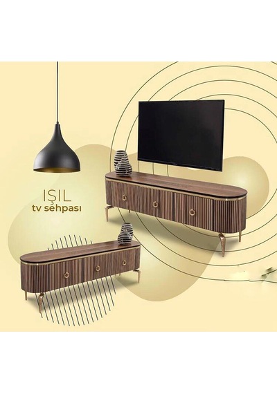 Desing Tv Sehpası Ceviz+gold+200cm Desing Tv Sehpası Ceviz+gold+200cm
