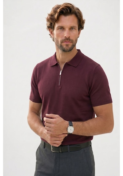 Tudors Erkek Slim Fit Dar Kesim Pamuklu Örme Triko Fermuarlı Bordo Polo Yaka Tişört-42601 Tudors Erkek Slim Fit Dar Kesim Pamuklu Örme Triko Fermuarlı Bordo Polo Yaka Tişört-42601