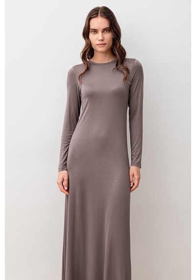 Artış Collection Uzun Kollu Basic Rahat Günlük Likralı Esnek Viskoz Soft Elbise 20108 Vizon
