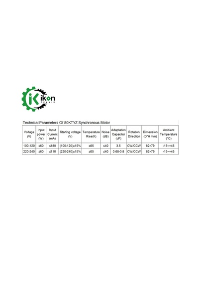 İkon Teknik AC SENKRON MOTOR 80 KTYZ 60 Watt 5 RPM 220 Volt