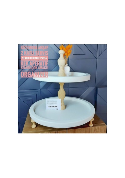 Katlı Ayaklı Servis Sunum Tepsisi Tabağı Cupcake Standı Pasta Kek Standı T Diğer