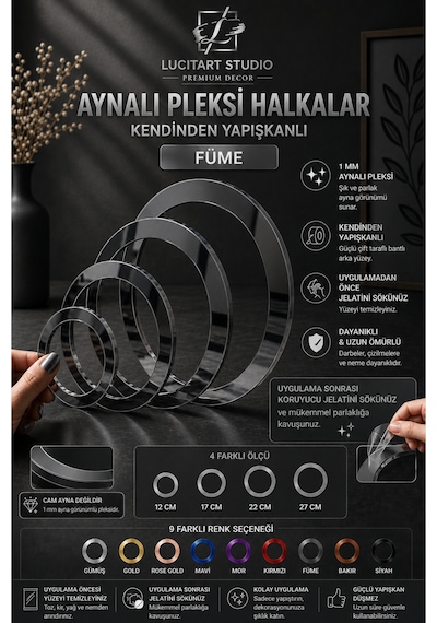 Kendinden Yapışkanlı Ayna Pleksi Halka 9 Renk Seçeneği Kapı Süsü Ve Hobi Tasarımları İçin Dekoratif Çember Füme Kendinden Yapışkanlı Ayna Pleksi Halka 9 Renk Seçeneği Kapı Süsü Ve Hobi Tasarımları İçin Dekoratif Çember Füme