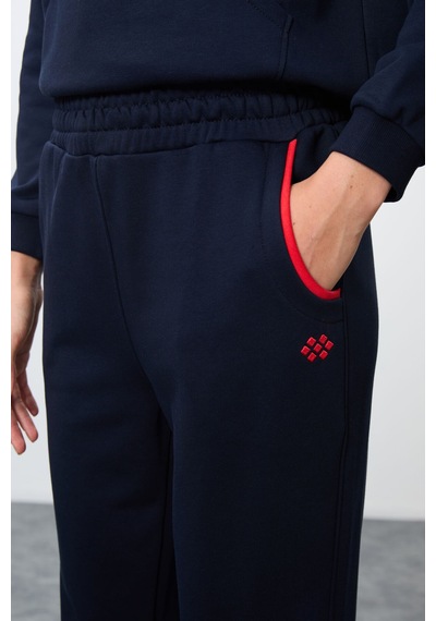 Tommy Life İndigo Kompakt Pamuklu Kalın Pürüzsüz Dokulu Dik Yaka Oversize Fit Kadın Eşofman Takım - 95342 Indıgo İndigo