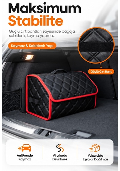 Renault Talıant Ekransız 2021-2026 Uyumlu Torpido Örtüsü + Deri Bagaj Çantası Seti - Siyah Kırmızı