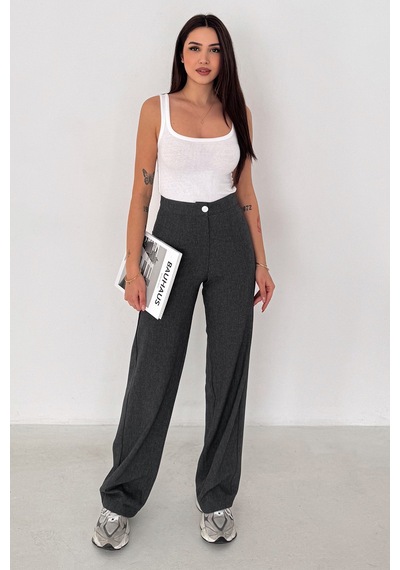 Kadın Yüksek Bel Geniş Paça Pantolon Grey Tailor Gri