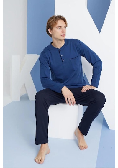 Kly Dört Mevsim Uzun Kol Pamuklu Erkek Pijama Takım 9250 İndigo