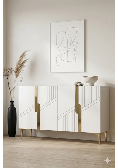 Ka1228bg Evva Konsol Ve Tv Sehpası Beyaz-gold 120cm