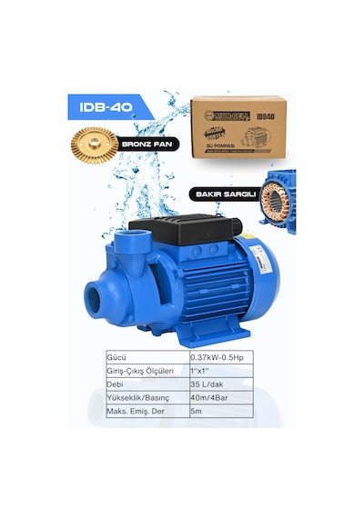 Idb40 Bakır Sargı Su Pompası 0.37-kw -0.5 Hp