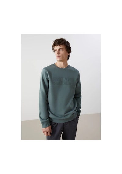 LC Waikiki Lcwk Bisiklet Yaka Uzun Kollu Baskılı Kalın Erkek Sweatshirt Mat Yeşil