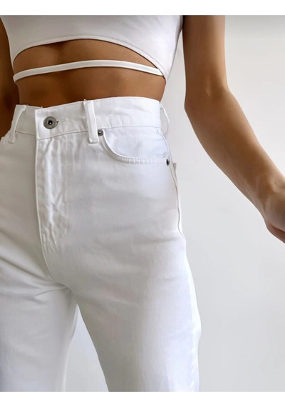 2020 Kadın Likrasız Palazzo Jeans Kot Denim Pantolon Beyaz