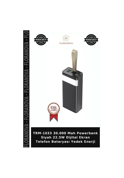 Trm-1033 30.000 Mah Powerbank Siyah 22.5w Dijital Ekran Telefon Bataryası Yedek Enerji Çok Renkli