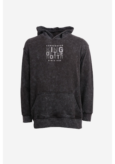King Of The North Baskılı Kapüşonlu Oversıze Sweat Füme