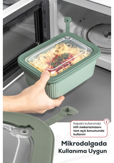 Vienev 3'lü Vip Dikdörtgen Mikrodalga Ve Difrize Uygun Saklama Kabı Seti Yeşil 1x 1750,1050,600 Ml Yeşil