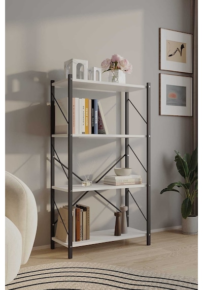 Dört Katli Çok Amaçli Rafli Kitaplik Syah Profil Beyaz Sunta 60x24x115 Cm Mtl017 Siyah-beyaz Dört Katli Çok Amaçli Rafli Kitaplik Syah Profil Beyaz Sunta 60x24x115 Cm Mtl017 Siyah-beyaz