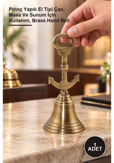 1 Adet El Çanı Pirinç Yapılı El Tipi Çan, Masa Ve Sunum İçin Kullanım, Brass Hand Bell