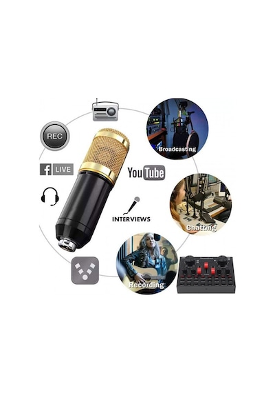 V8s Canlı Yayın Ses Kartı Kondenser Mikrofon Bluetooth Mikser Set